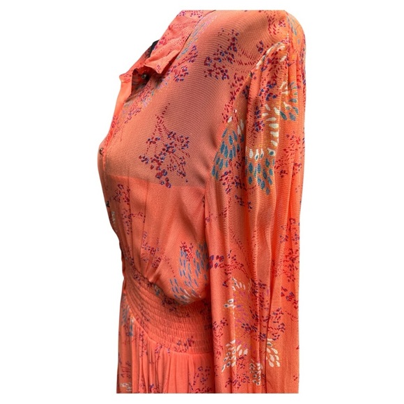 Free People Coquette Priest Sleeve Orange Floral Mini Dress Size Medium - Picture 2 of 9